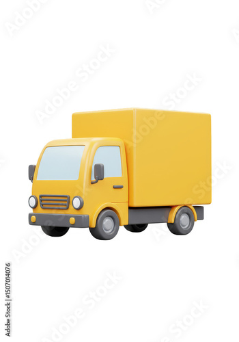 3d Render Yellow Delivery Truck Transporting Cargo on a Clear Background