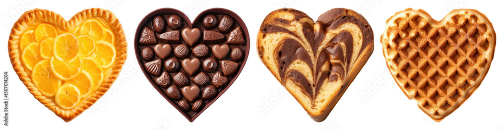 Fototapeta premium PNG Heart-shaped desserts variety, element set on transparent background