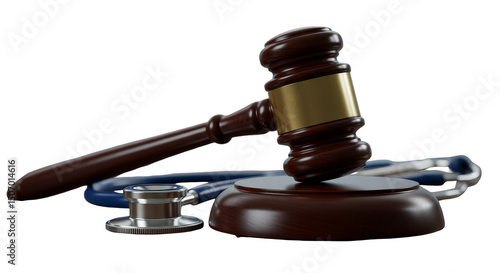 3D Rendered Gavel and Stethoscope for Justice Law and Medical Theme