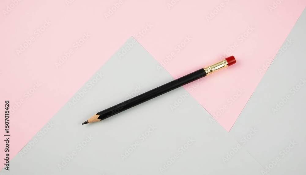 Creative Workspace Setup Simple Pencil on Contrasting Geometric Colored Background Creative Workspace Setup Simple Pencil on Contrasting Geometric Colored Background