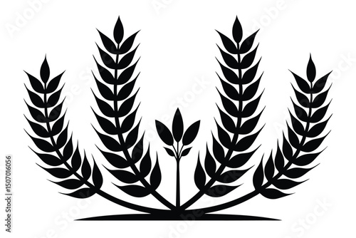 Elegant Black Silhouette of Wheat Stalks and Small Plant Illustration Design