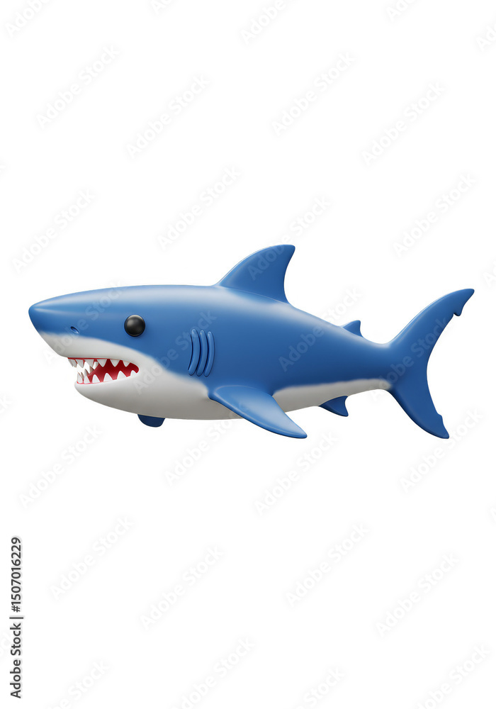 Fototapeta premium 3D Rendering Blue Shark Floating With Fins and Red Gums Illustration