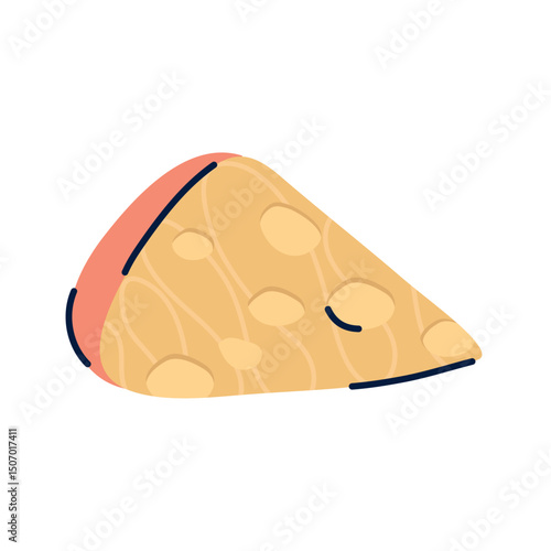 Vector Illustration of a Wedge of Cheese with Holes, Isolated on White Background.
