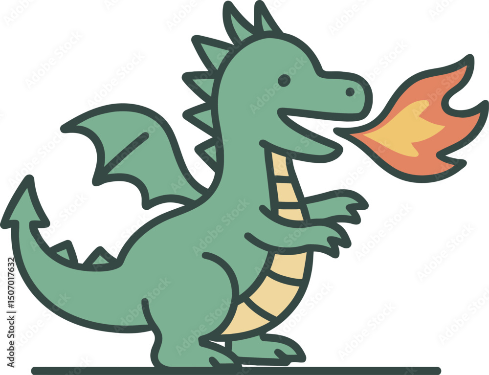 Obraz premium Dragon breathing fire vector illustration