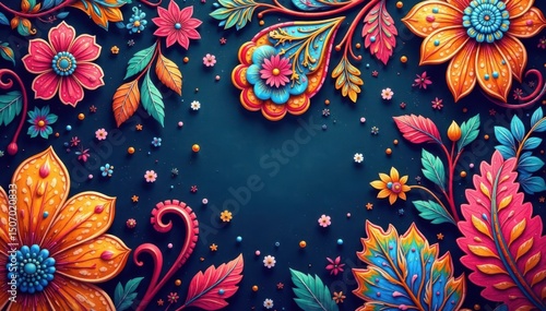 Vibrant paisley floral, rich color palette, teardrop shapes , fashion, vector, floral