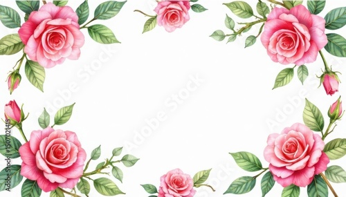 Delicate watercolor roses & leaves, repeating pattern, spring, pretty, botanical