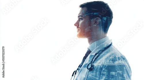 double exposure men doctor and hospital