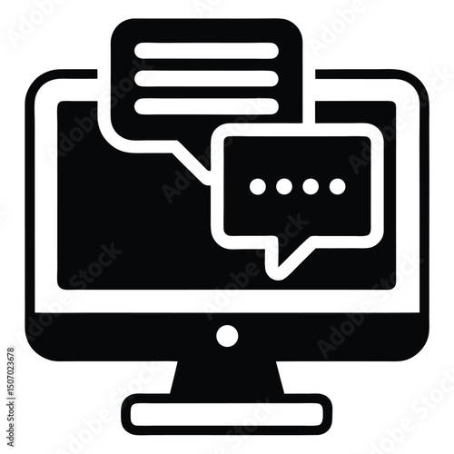Modern computer icon with chat messages, representing online communication