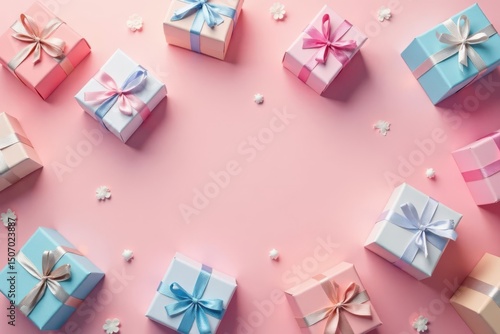 Subtle repeating gift box pattern, pastel shades , giftwrap, surface, packaging