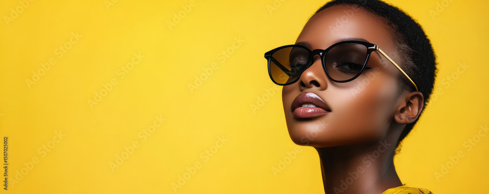 Woman with Sunglasses in Yellow Background Woman with Sunglasses in Yellow Background