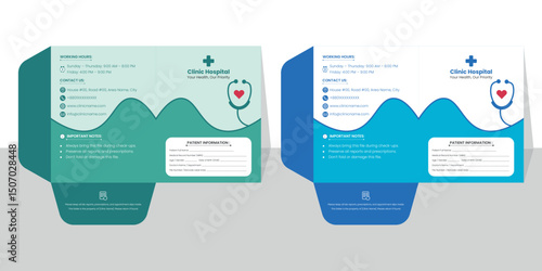 Medical Folder Design Template – Clinic or Hospital Branding.A clean and professional medical folder design for clinics and hospitals. Includes patient information area, contact section.