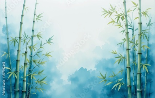 Bamboo background image, plants, leaves, trees, nature, banner texture poster advertising, illustration