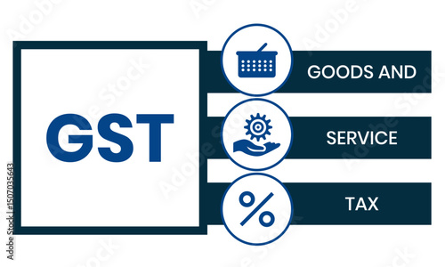 GST - Goods and Service Tax acronym, business concept background. Vector illustration for website banner, marketing materials, business presentation, online advertising.