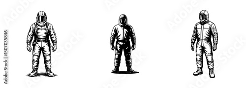 set of protective suit , sketch vector art, hazmat gear 