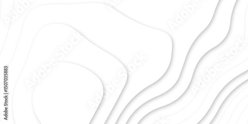 Abstract wavy line 3d paper cut white background. white and gray luxury grid topography map and satin smooth wallpaper matt paper light texture. White waves decorative papercut design.