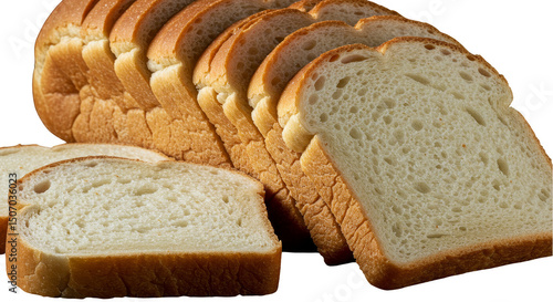 Close Up of Sliced White Bread Loaf on Transparent Background