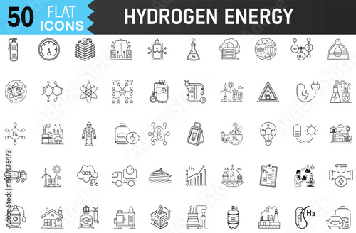 hydrogen energy line icons collection. editable stroke outline icons set isolated on white background flat vector illustration
