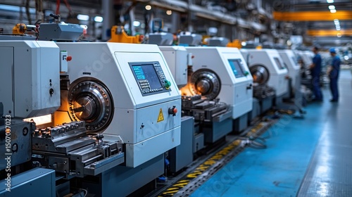 Automated Cnc Machines in Manufacturing Factory Producing Metal Parts