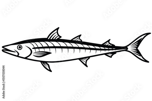 фотографія Detailed Black and White Graphic Illustration of a Barracuda Fish with Fins and