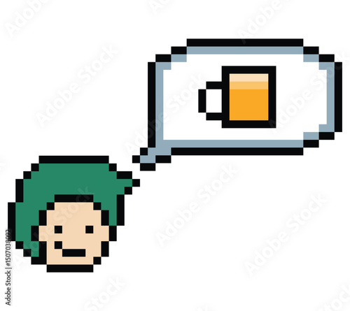 Cute pixel cartoon 8bit character man drink beer alcohol party hangout lifestyle decoration life style 8 bit male boy drinking beer isolated png vector.