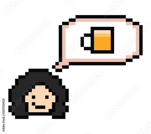 Cute pixel cartoon 8bit character woman drink beer alcohol party hangout lifestyle decoration life style 8 bit female lady drinking beer isolated png vector.