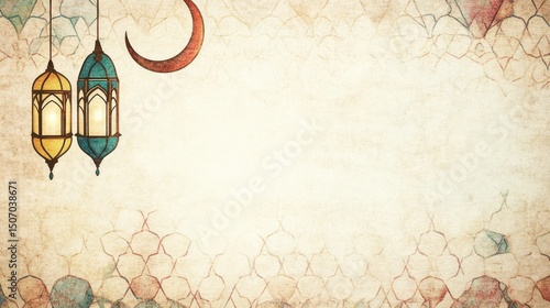 Elegant Islamic Lanterns Crescent Moon Vintage Background Design