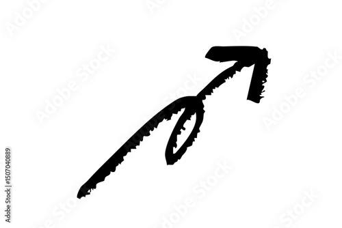 右肩上がりの一回転した手書きの矢印 　筆　黒　ベクター