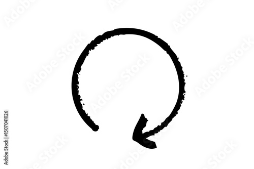 手書きの回転する矢印のシンプルアイコン　筆　黒　ベクター