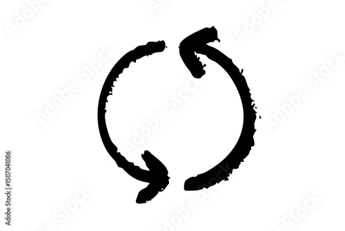 手書きの回転矢印 リロードアイコン　筆　黒　ベクター