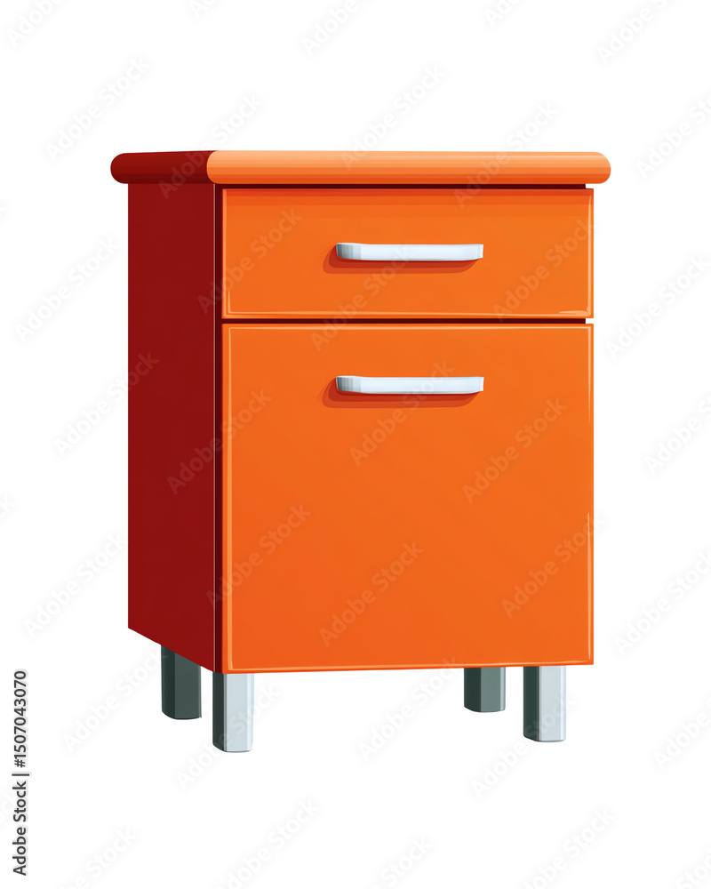 Modern Two Drawer Orange Nightstand with Silver Legs Home Furniture Modern Two Drawer Orange Nightstand with Silver Legs Home Furniture