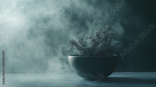 Fog image with a container in the center view and with light highlights that make it aesthetic