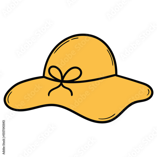 Hand drawn cartoon yellow women's hat on white background.