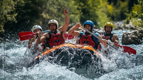 Thrill-seekers raft down rapids