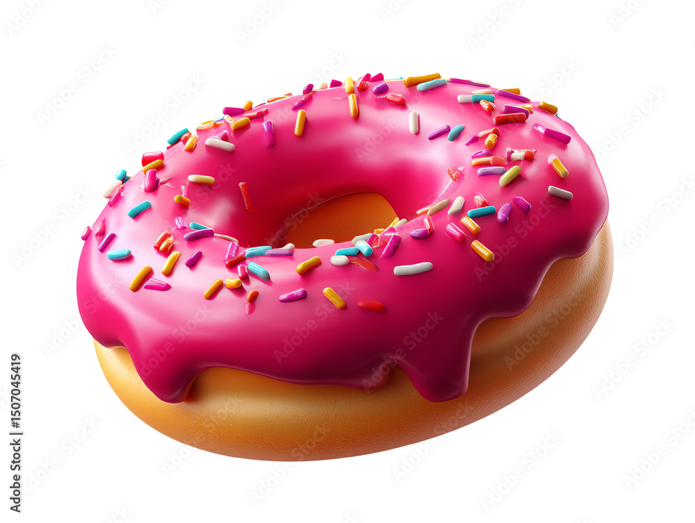 Delicious Pink Donut with Colorful Sprinkles Sweet Treat Pastry Delicious Pink Donut with Colorful Sprinkles Sweet Treat Pastry