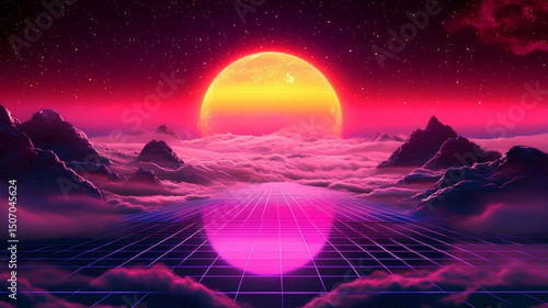 Twilight with its vast sea of clouds with several tall mountains