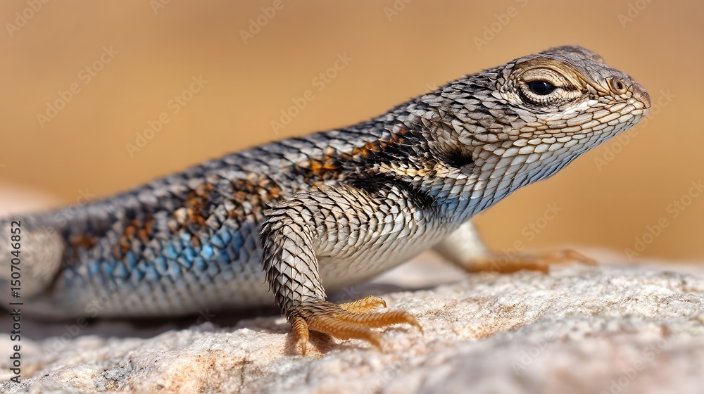 Naklejka premium Spiny lizard sunbathing on desert rock