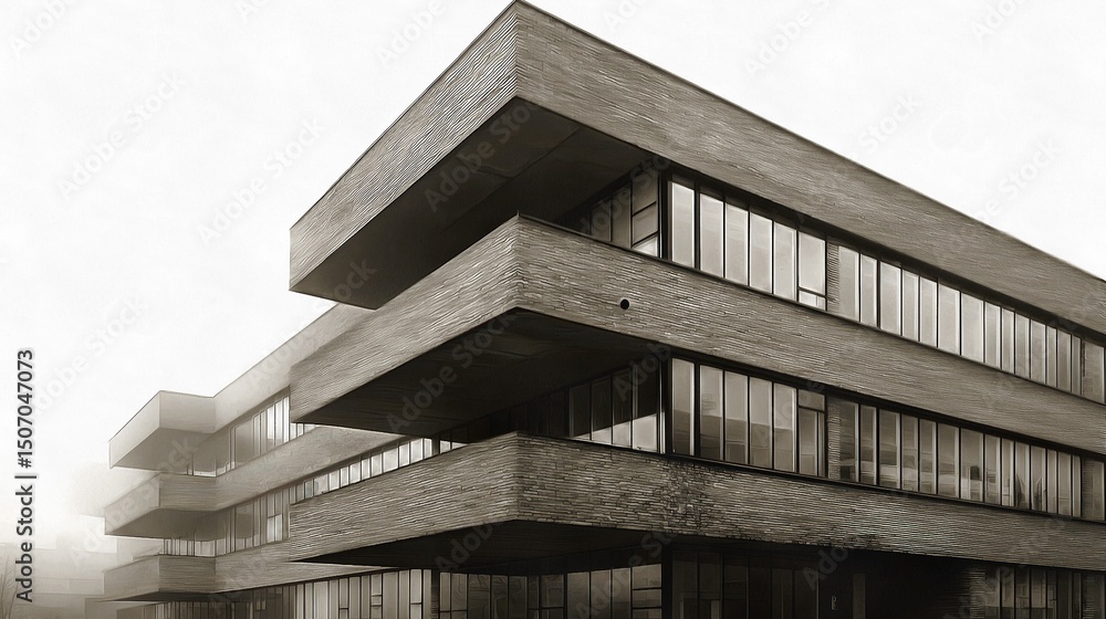 Fototapeta premium Administrative building in Constructivism style architecture in an urban environment cityscape