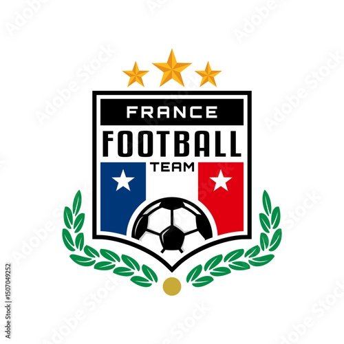 classic football logo badge with a france flag color and soccer ball illustration. sport team logo vector template