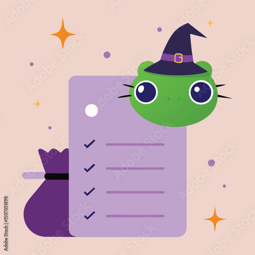 Witch’s shopping list with eyeballs and frog legs vector illustration