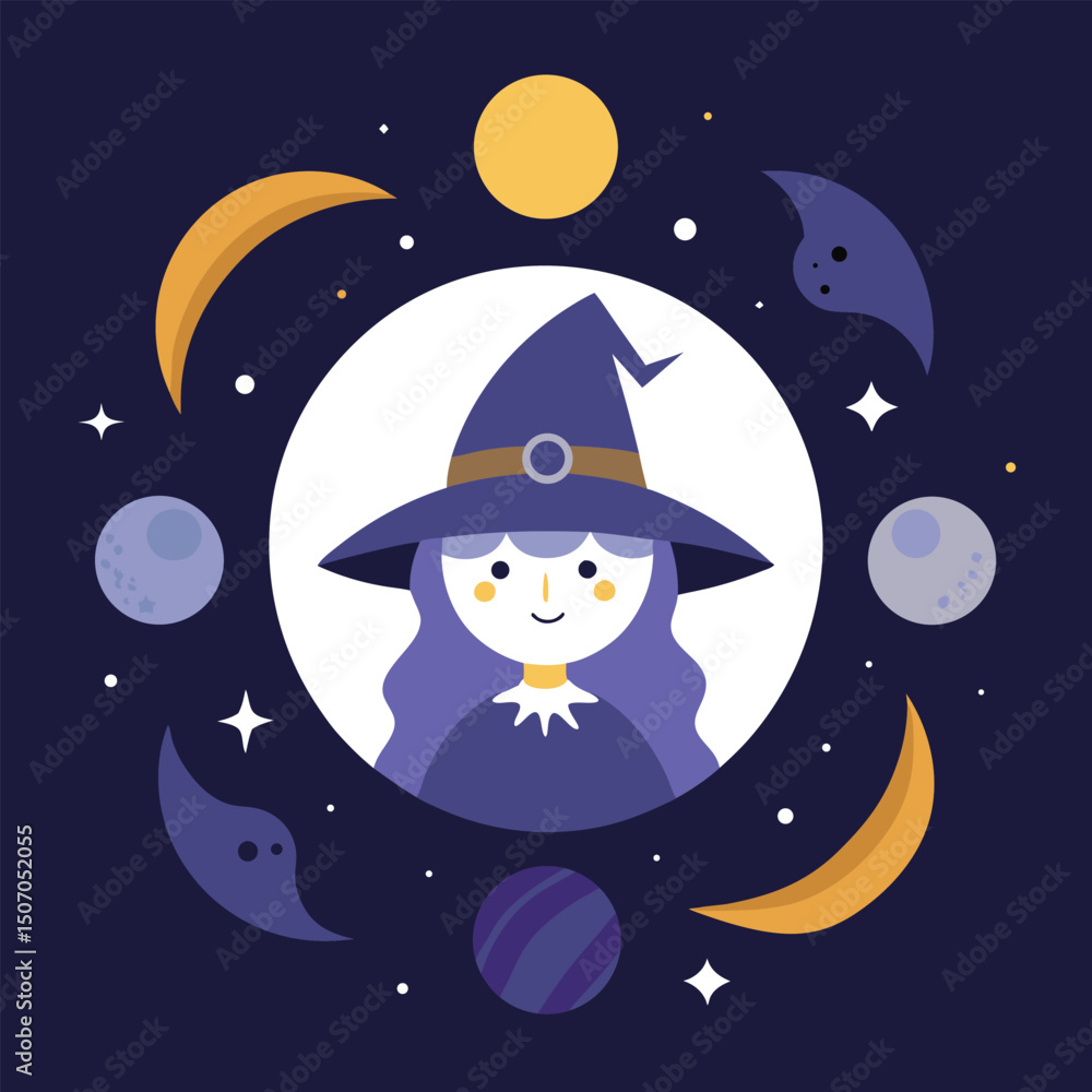 Fototapeta premium Witchy moon phases mystical illustration vector illustration