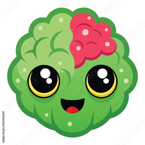 Zombie brain with cute cartoon eyes Halloween design vector illustration