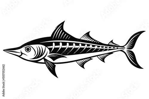 Black Silhouette of a Swordfish with Fins and Tail Details Illustration Style