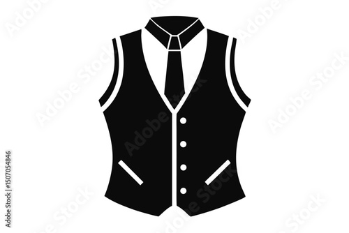 Black Vest with Shirt and Tie Illustration for Formal Attire Design