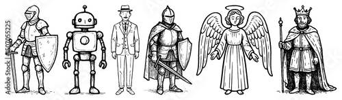 Wallpaper Mural PNG Vintage characters in line, element set on transparent background Torontodigital.ca