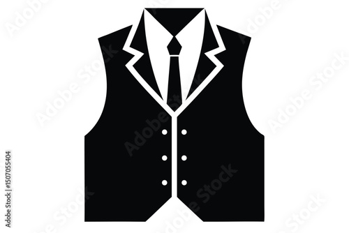 Black Suit Vest and Tie Graphic, Elegant Business Attire Icon Image Design