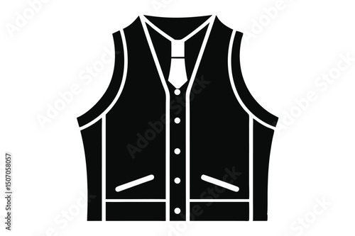 Elegant Black Vest with Shirt and Tie Illustration, Formal Wear Silhouette Style