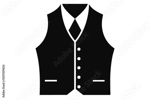 Stylized Black Vest with Collar and Tie, Fashion Apparel Icon Illustration