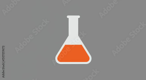 Scientific experiment with orange liquid in a flask displayed on a gray background during a laboratory session