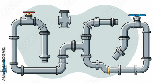 Complex plumbing layout featuring various pipes and fittings for water flow management in a residential or commercial setting