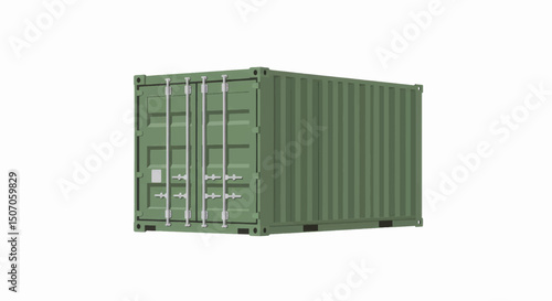 Shipping container in military green color placed on a plain background for display or design use